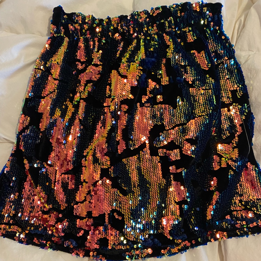 Zara NWT a blue/orange sequin velvet miniskirt M